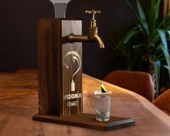 BK Gift Aynalı Altın Kabartma Musluklu Doğal Ceviz Ahşap Vodka Standı, Home Bar, İçecek Dispenseri, Ahşap İçecek Çeşmesi-3