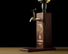BK Gift Aynalı Altın Kabartma Musluklu Doğal Ceviz Ahşap Vodka Standı, Home Bar, İçecek Dispenseri, Ahşap İçecek Çeşmesi-3