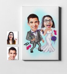 Kişiye Özel Evleniyoruz Karikatür Kanvas Tablo (50 x 70 cm.) 6