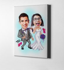 Kişiye Özel Evleniyoruz Karikatür Kanvas Tablo (50 x 70 cm.) 6