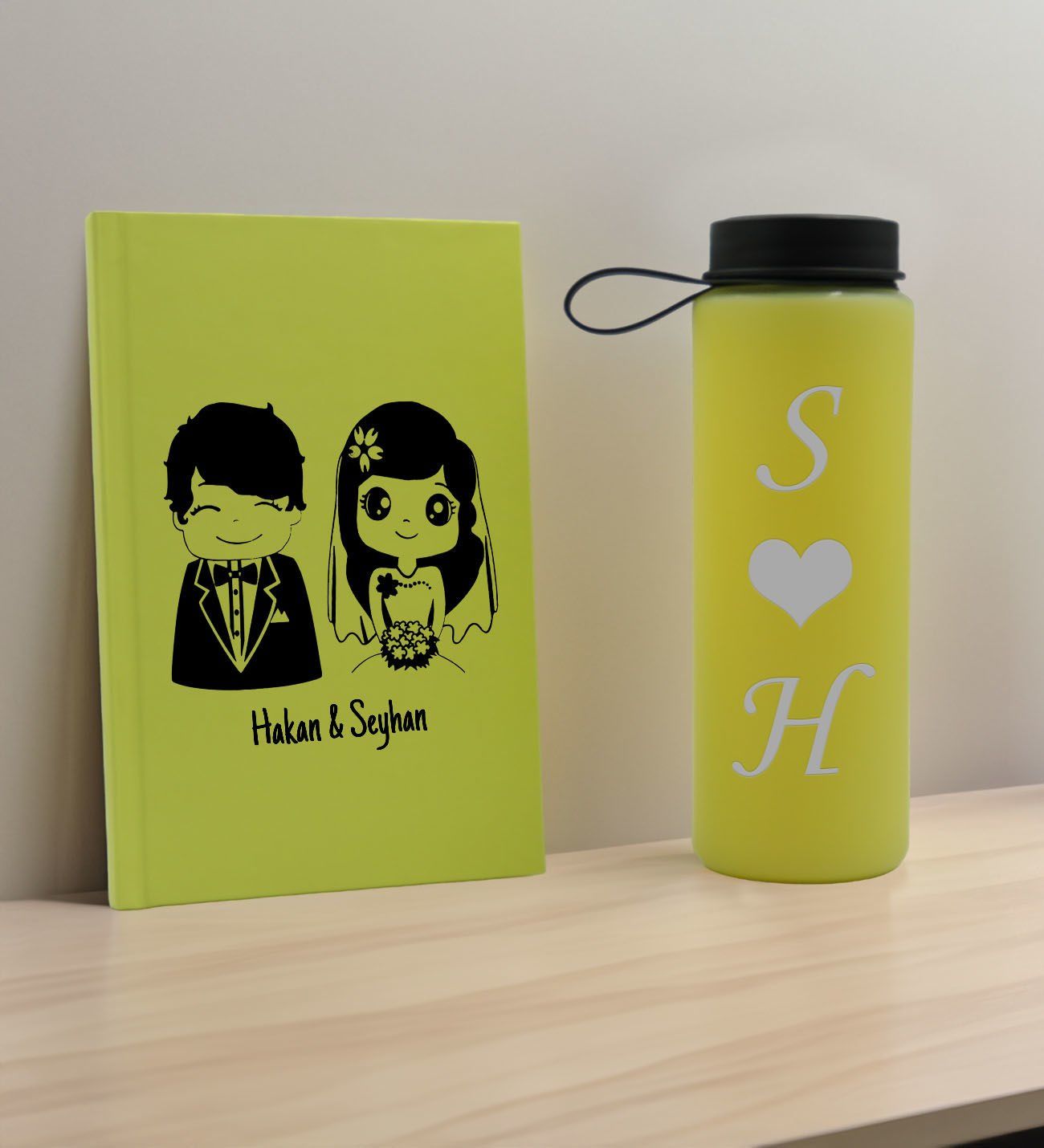 BK Gift Sevgiliye Özel İsimli Sarı Defter ve Cam Matara Hediye Seti-1, Sevgiliye Hediye, Sevgililer Günü, Yeni İş Hediyesi
