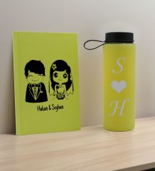 BK Gift Sevgiliye Özel İsimli Sarı Defter ve Cam Matara Hediye Seti-1, Sevgiliye Hediye, Sevgililer Günü, Yeni İş Hediyesi
