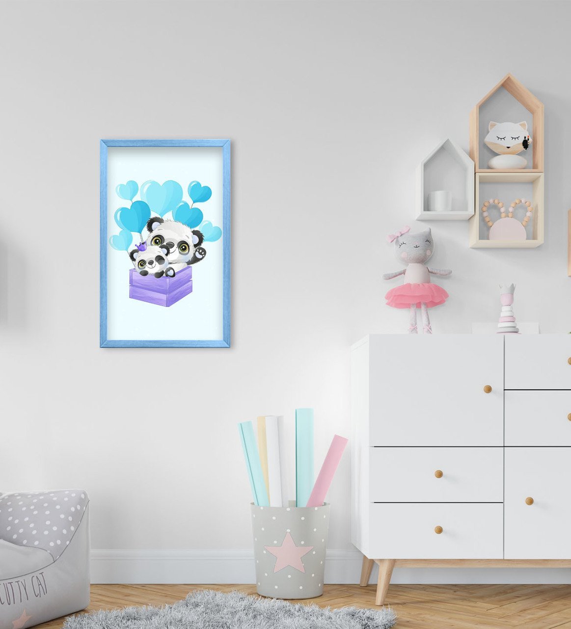 BK Home Sevimli Panda Tasarımlı Dekoratif Mavi Ahşap Çerçeveli Çocuk Odası Tablo-5