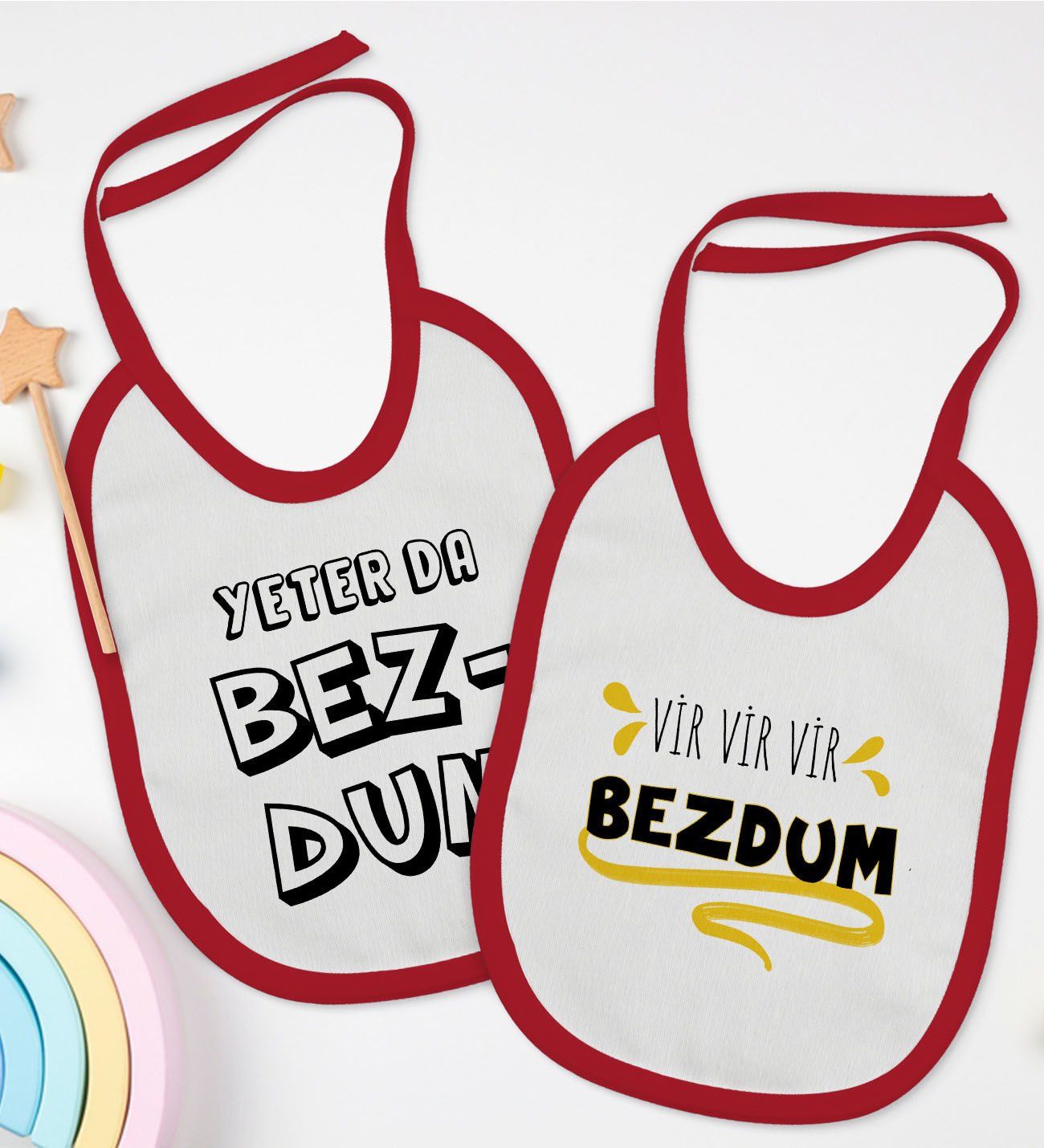 BK Kids Bezdum Tasarımlı 2’li Kırmızı Mama Önlüğü-1