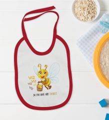 BK Kids Sevimli Arı Tasarımlı Kırmızı Bebek Mama Önlüğü-1