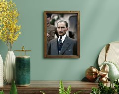 BK Home Atatürk Tasarımlı Doğal Masif Ahşap Çerçeveli Tablo 45x65cm-10