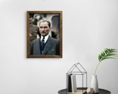 BK Home Atatürk Tasarımlı Doğal Masif Ahşap Çerçeveli Tablo 45x65cm-10