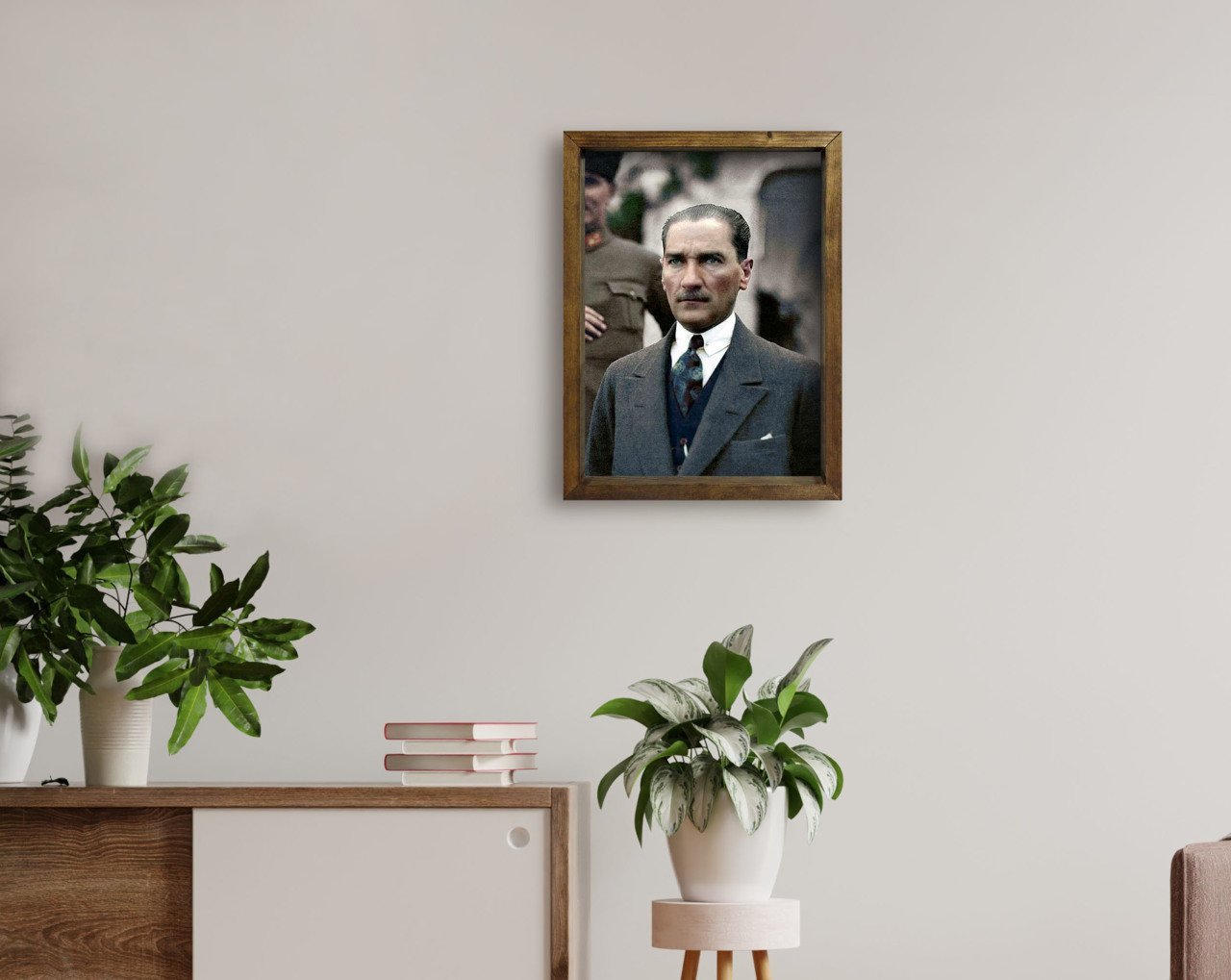 BK Home Atatürk Tasarımlı Doğal Masif Ahşap Çerçeveli Tablo 45x65cm-10