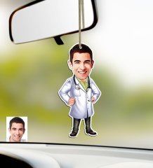 Kişiye Özel Bay Doktor Karikatürlü Ahşap Araba Dikiz Ayna Süsü-1