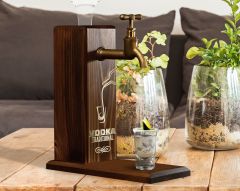 BK Gift Aynalı Altın Kabartma Musluklu Doğal Ceviz Ahşap Vodka Standı, Home Bar, İçecek Dispenseri, Ahşap İçecek Çeşmesi-2
