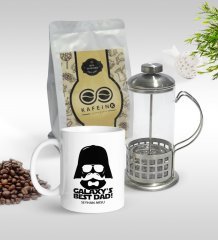 Kişiye Özel Galaksinin En İyi Babası Tasarımlı Kupa & French Press & 250gr Filtre Kahve Hediye Seti-1