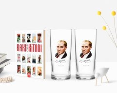 Kişiye Özel Renkli Baskılı Atatürk Temalı İkili Rakı Bardağı ve Rakı Cep Kitabı Hediye Seti-12