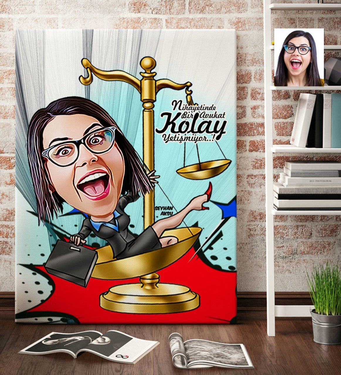Kişiye Özel Bayan Avukat Karikatür Kanvas Tablo (70 x 100 cm.) 4