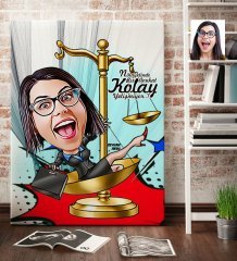 Kişiye Özel Bayan Avukat Karikatür Kanvas Tablo (70 x 100 cm.) 4