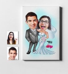 Kişiye Özel Evleniyoruz Karikatür Kanvas Tablo (50 x 70 cm.) 5