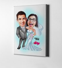 Kişiye Özel Evleniyoruz Karikatür Kanvas Tablo (50 x 70 cm.) 5