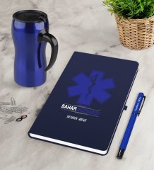 Kişiye Özel Eczane Lacivert Defter Kalem Termos Mug Seti-2