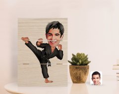 Kişiye Özel Erkek Karateci Karikatürlü Otantik Masaüstü Ahşap Palet Çerçeve-1