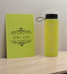 BK Gift Kişiye Özel İsimli Sarı Defter ve Matara Hediye Seti-8 Sevgiliye Hediye, Arkadaşa Hediye, Yeni İş Hediyesi
