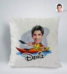 Kişiye Özel İsimli Erkek Kanocu Karikatürlü Kare Araç Koltuk Yastığı-1