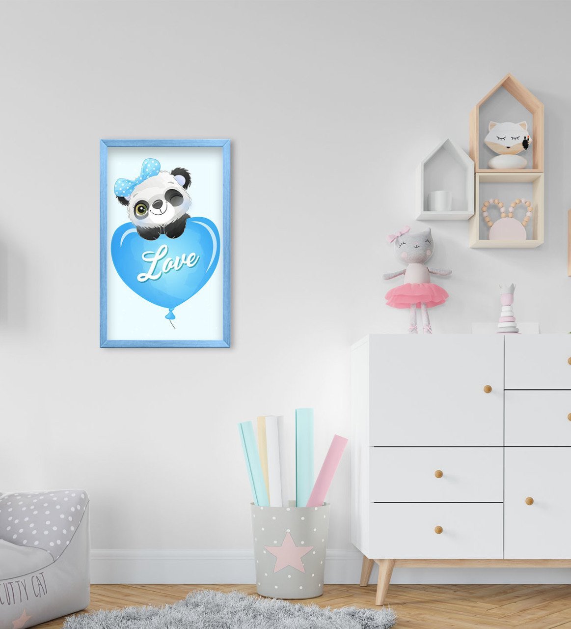 BK Home Sevimli Panda Tasarımlı Dekoratif Mavi Ahşap Çerçeveli Çocuk Odası Tablo-4