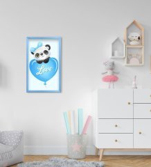 BK Home Sevimli Panda Tasarımlı Dekoratif Mavi Ahşap Çerçeveli Çocuk Odası Tablo-4