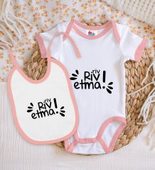 BK Kids Riv Riv Etma Tasarımlı Pembe Bebek Body Zıbın ve Mama Önlüğü Hediye Seti-1