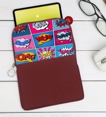 BK Gift Pop Art Tasarımlı Taşınabilir Koruyucu Tablet Kılıfı & Organizer Çanta - Bordo-12