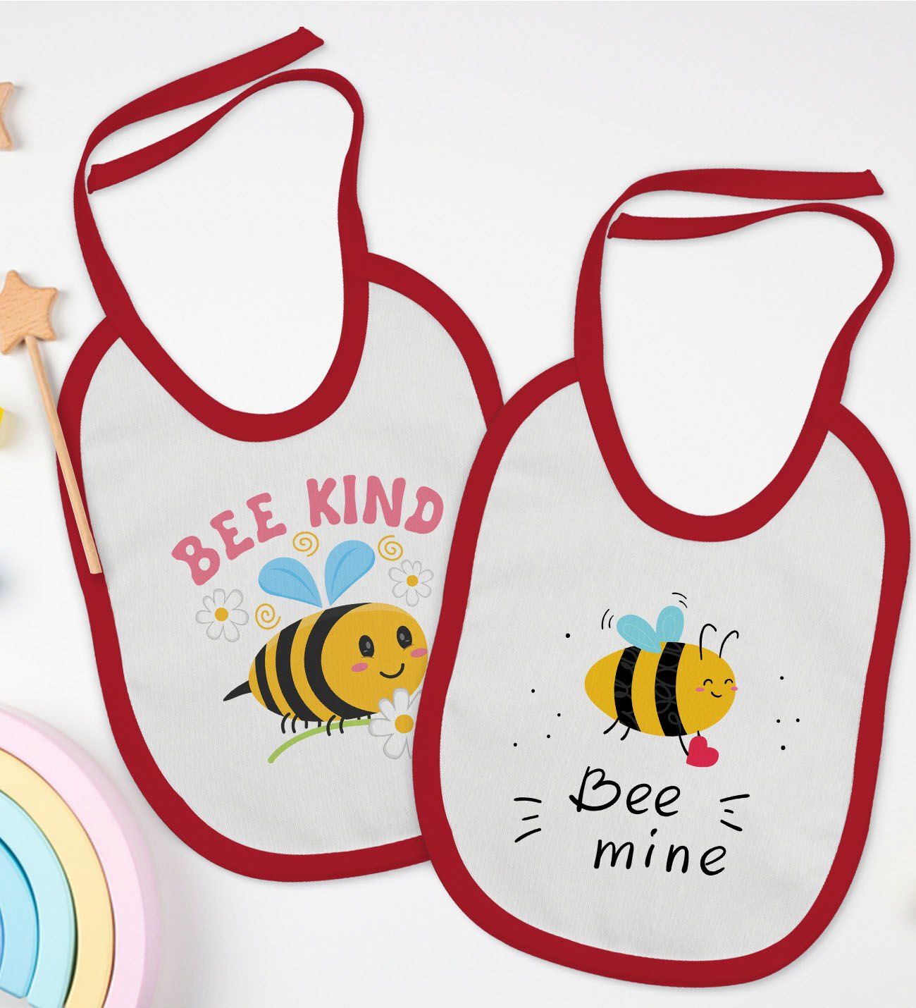 BK Kids Bee Kind ve Bee Mine Tasarımlı 2’li Kırmızı Mama Önlüğü-1