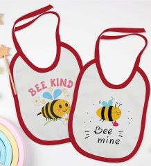 BK Kids Bee Kind ve Bee Mine Tasarımlı 2’li Kırmızı Mama Önlüğü-1