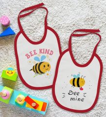 BK Kids Bee Kind ve Bee Mine Tasarımlı 2’li Kırmızı Mama Önlüğü-1