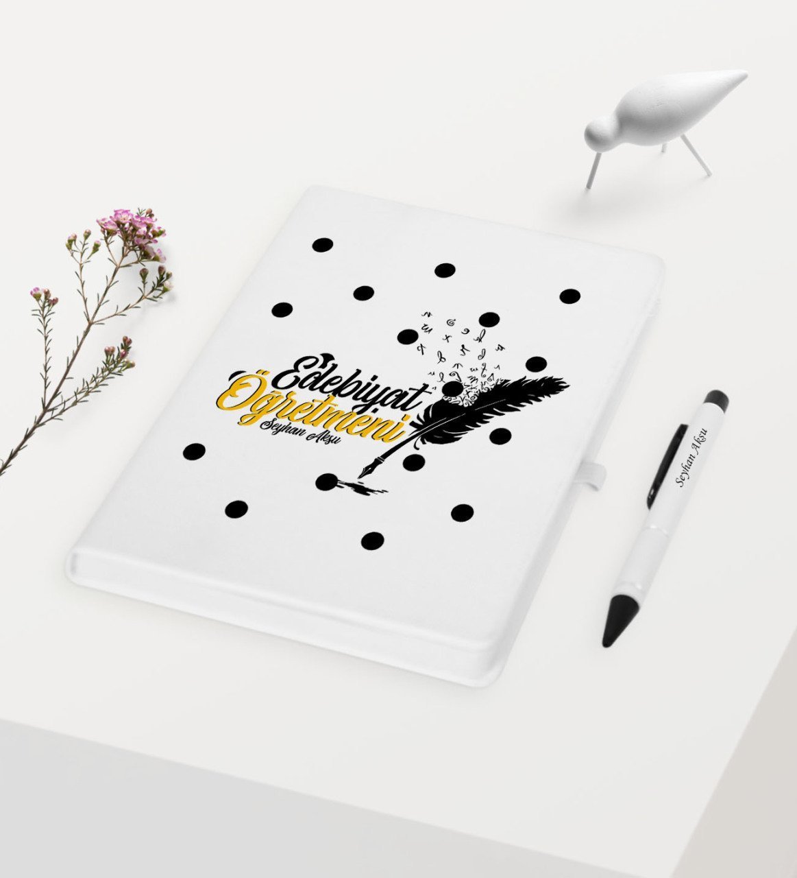 Kişiye Özel Edebiyat Öğretmeni Temalı Beyaz Defter Kalem Hediye Seti - 2