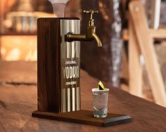 BK Gift Aynalı Altın Kabartma Musluklu Doğal Ceviz Ahşap Vodka Standı, Home Bar, İçecek Dispenseri, Ahşap İçecek Çeşmesi-1