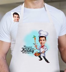 Kişiye Özel Kolay Yetişmiyor Karikatür Beyaz Erkek Mutfak Önlüğü - 3