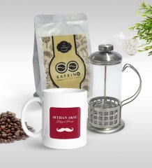 Kişiye Özel Evimizin Direği Tasarımlı Kupa & French Press & 250gr Filtre Kahve Hediye Seti-1