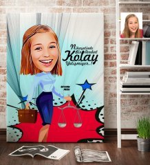 Kişiye Özel Bayan Avukat Karikatür Kanvas Tablo (70 x 100 cm.) 3