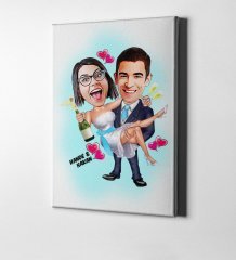 Kişiye Özel Evleniyoruz Karikatür Kanvas Tablo (50 x 70 cm.) 4