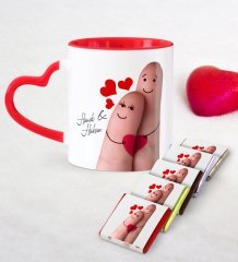 Kişiye Özel Sevgililer Günü Temalı Kırmızı Kalpli Kupa ve Çikolata Seti - 86