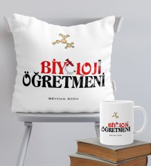 Kişiye Özel Biyoloji Öğretmeni Temalı Yastık Kupa Seti - 1