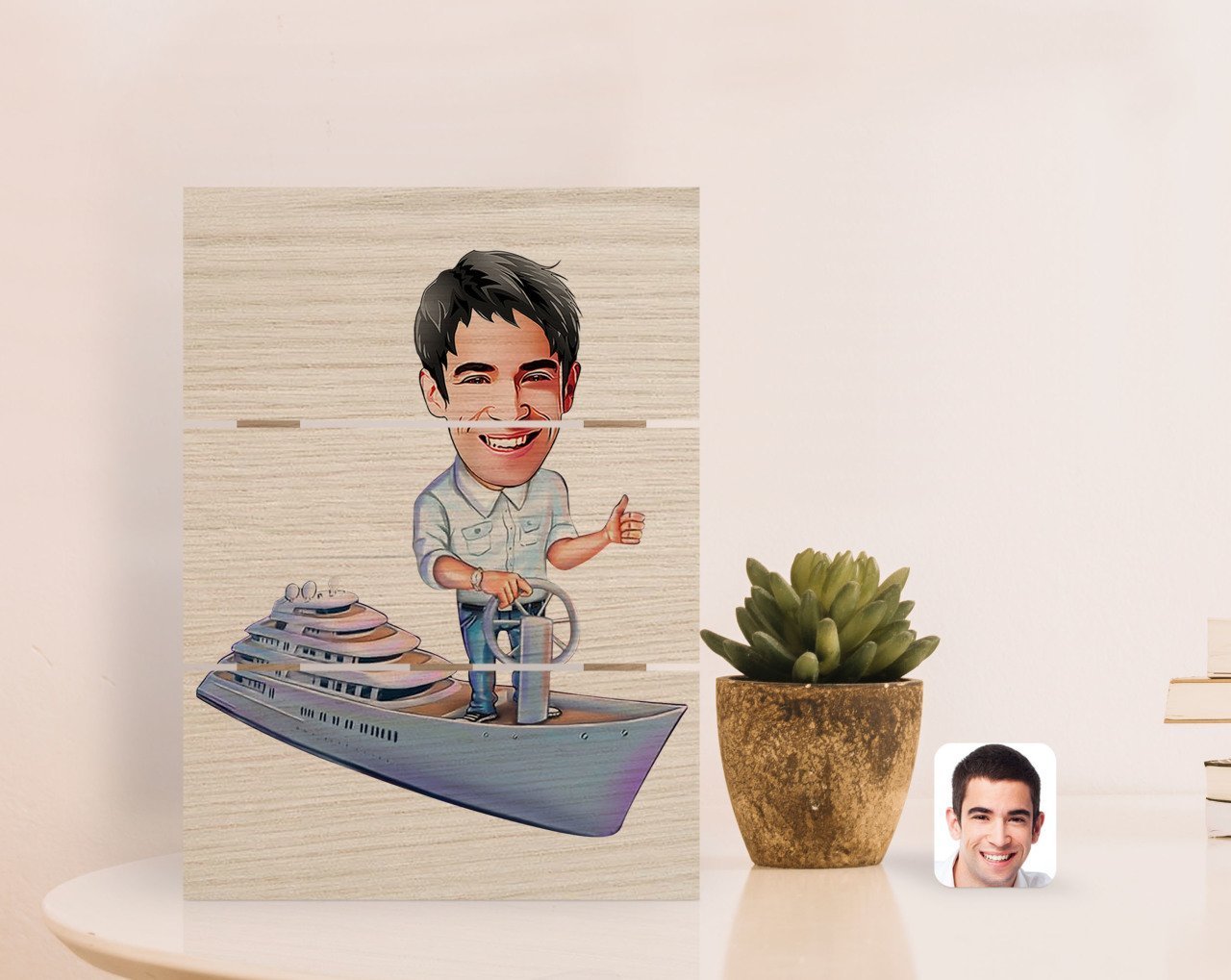 Kişiye Özel Erkek Kaptan Karikatürlü Otantik Masaüstü Ahşap Palet Çerçeve-2
