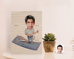 Kişiye Özel Erkek Kaptan Karikatürlü Otantik Masaüstü Ahşap Palet Çerçeve-2