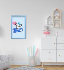 BK Home Sevimli Panda Tasarımlı Dekoratif Mavi Ahşap Çerçeveli Çocuk Odası Tablo-3