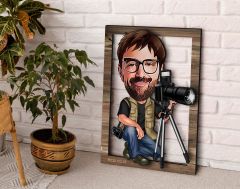 BK Gift Kişiye Özel Fotoğrafçı Karikatürlü 3D Ahşap Tablo, Sevgiliye Hediye, Arkadaşa Hediye, Yıl Dönümü Hediyesi, Doğum Günü Hediyesi-1