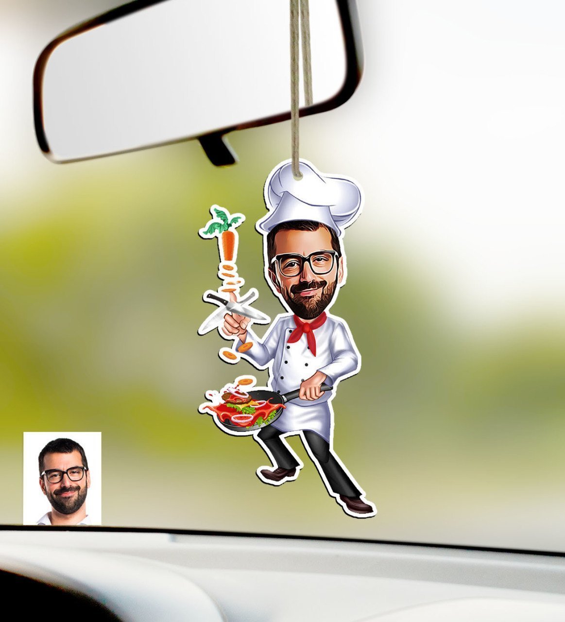 Kişiye Özel Bay Chef Karikatürlü Ahşap Araba Dikiz Ayna Süsü-1