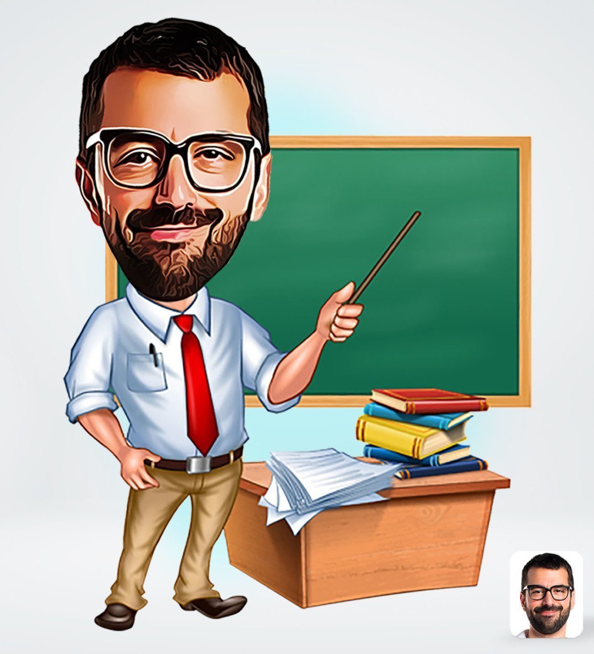 Kişiye Özel Erkek Öğretmen Tasarımlı Dijital Karikatür-1