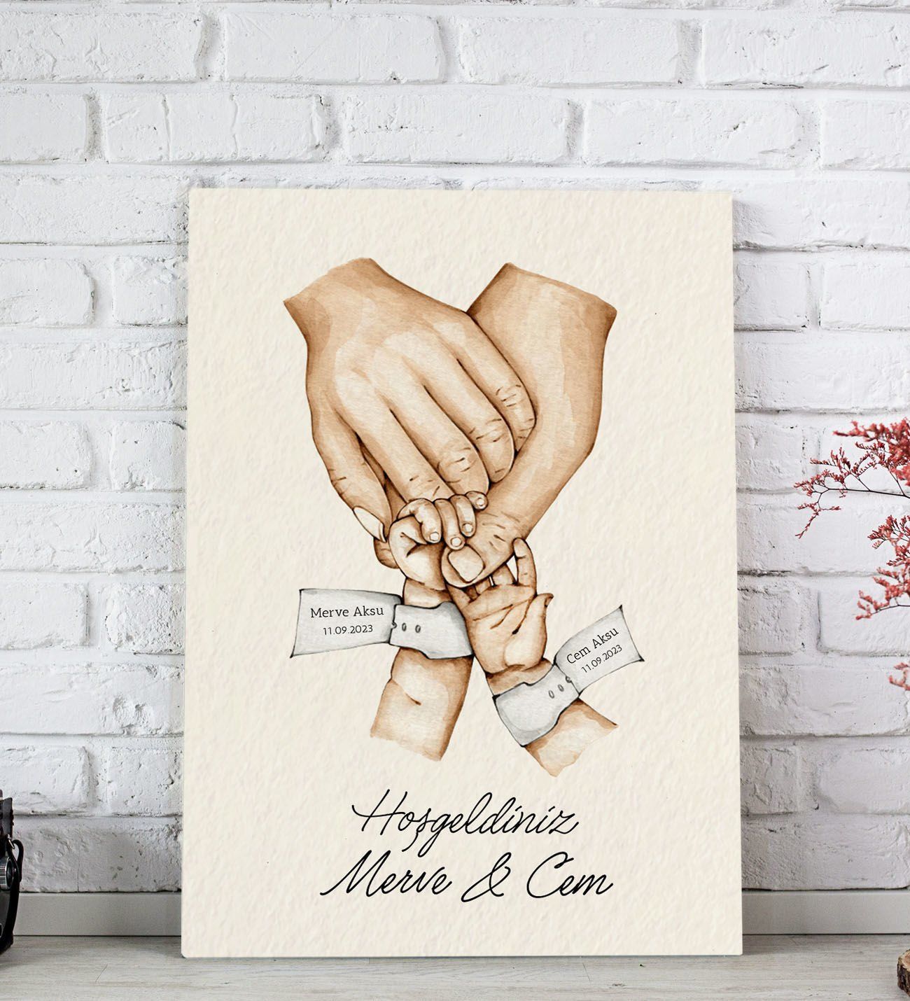 BK Gift Kişiye Özel El Ele Tutuşan Aile Tasarımlı Renkli Kanvas Tablo-3 20x30, Anneye Hediye, Aile Hediyesi