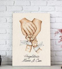 BK Gift Kişiye Özel El Ele Tutuşan Aile Tasarımlı Renkli Kanvas Tablo-3 20x30, Anneye Hediye, Aile Hediyesi