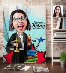 Kişiye Özel Bayan Avukat Karikatür Kanvas Tablo (70 x 100 cm.) 2