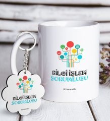 Kişiye Özel Mesleki Bilgi İşlem Sorumlusu Beyaz Kupa ve Anahtarlık Hediye Seti
