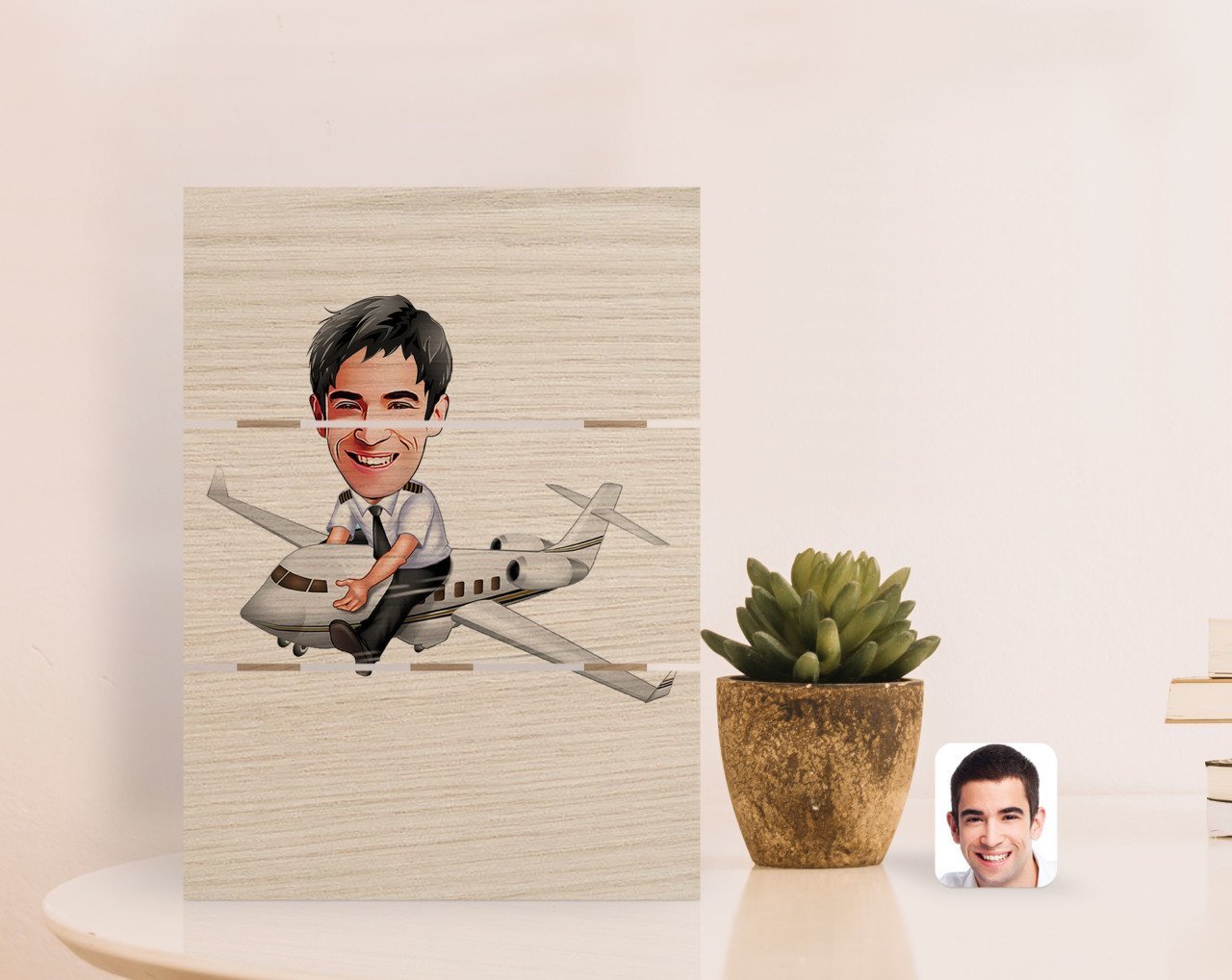 Kişiye Özel Erkek Kaptan Pilot Karikatürlü Otantik Masaüstü Ahşap Palet Çerçeve-1